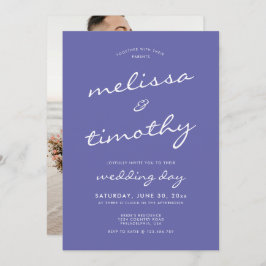 Convite Casamento Azul de Periwinkle com Script Minimalist