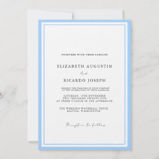 Convite Casamento Azul de Script Elegante e Chic