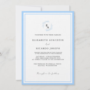 Convite Casamento Azul de Script Elegante e Chic