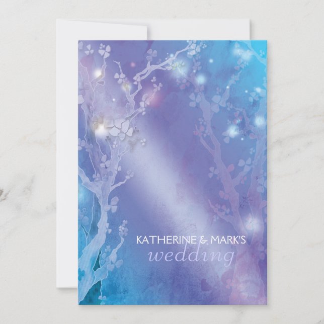 Convite Casamento Azul de Shimmering da Floresta Celestial (Frente)