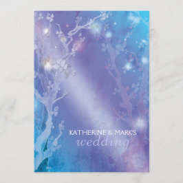 Convite Casamento Azul de Shimmering da Floresta Celestial