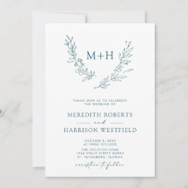 Convite Casamento Azul de Teal Coral Monograma Extremo QR