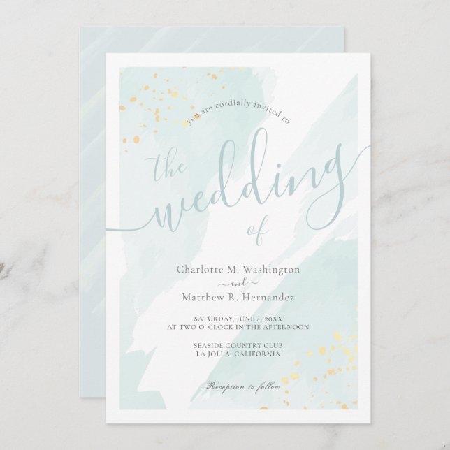 Convite Casamento Azul De Turquesa Pálida De Molho De Água (Frente/Verso)