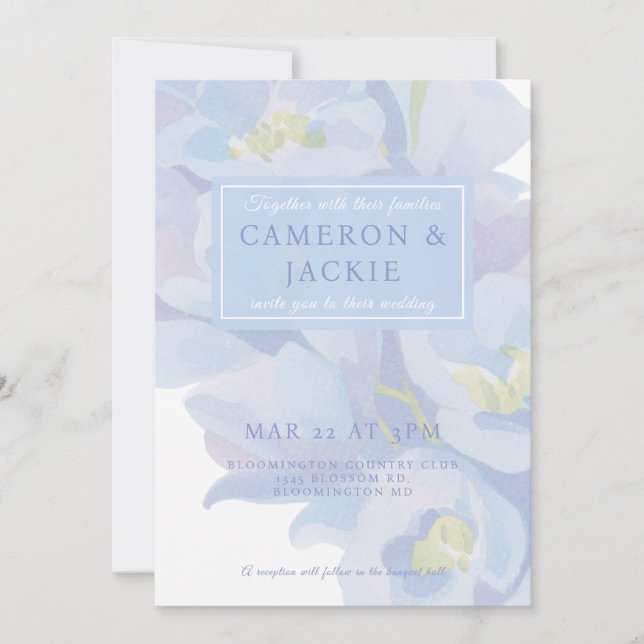 Convite Casamento Azul Delphinium  (Frente)