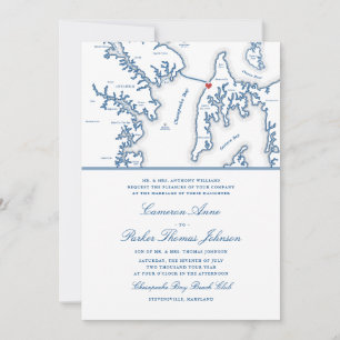 Convite Casamento Azul do Clube de Praia da Baía Formal de