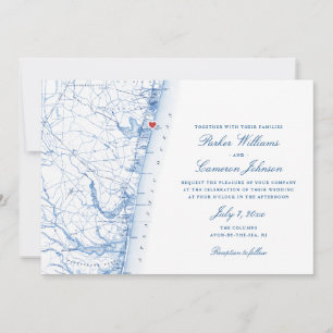 Convite Casamento Azul do Mapa NJ Elegante do Marinho Avon