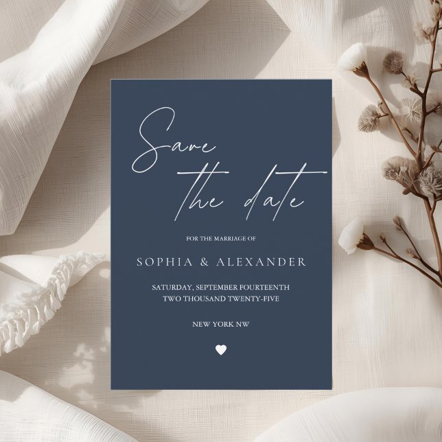 Convite Casamento Azul do Marinho Elegante Salvar a Data (Criador carregado)