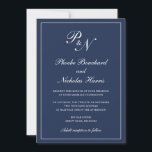 Convite Casamento Azul do Marinho Monograma Formal Elegant<br><div class="desc">Marinho de casamento azul de estilo tradicional com um design simples e clássico com seu monograma inicial e seus nomes em um dentro de caligrafia elegante de uma fronteira fina. Todos os elementos de design podem ser alterados na ferramenta de edição de design. Estes convites de casamento elegantes são perfeitos...</div>