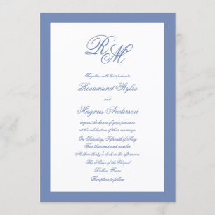 Convite Casamento Azul do Monograma ornamentado