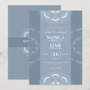 Convite Casamento Azul do Ornamentado Elegante Clássico Bo