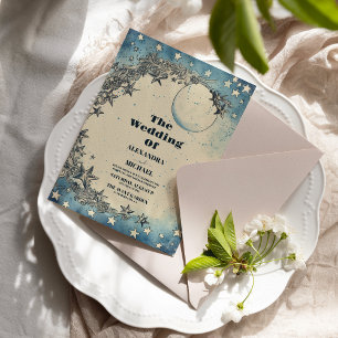 Convite Casamento Azul do Universo Espaço Exterior Vintage
