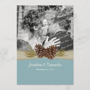 Convite Casamento azul dos pinhos da floresta com foto