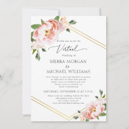 Convite Casamento Azul Dourado Dusty com Blush Virtual