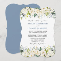 Casamento Azul-Dusta Branca de Aquarela Elegante