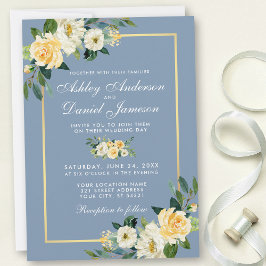 Convite Casamento Azul Dusta Branco Amarelo-Amarelo