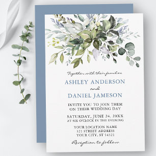 Convite Casamento Azul Dusty, em Verde