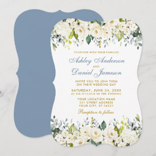 Convite Casamento Azul Dusty Floral Branco