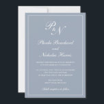 Convite Casamento Azul Dusty Monograma Formal Simples Eleg<br><div class="desc">O convite de casamento azul empoeirado estilo tradicional com um design simples e clássico com seu monograma inicial e seus nomes em um dentro de caligrafia elegante de uma fronteira fina. Todos os elementos de design podem ser alterados na ferramenta de edição de design. Estes convites de casamento elegantes são...</div>
