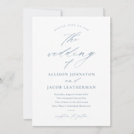 Convite Casamento Azul Dusty, Script Elegante