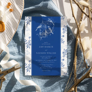 Convite Casamento Azul e Branco Chic Vintage Chinoiserie