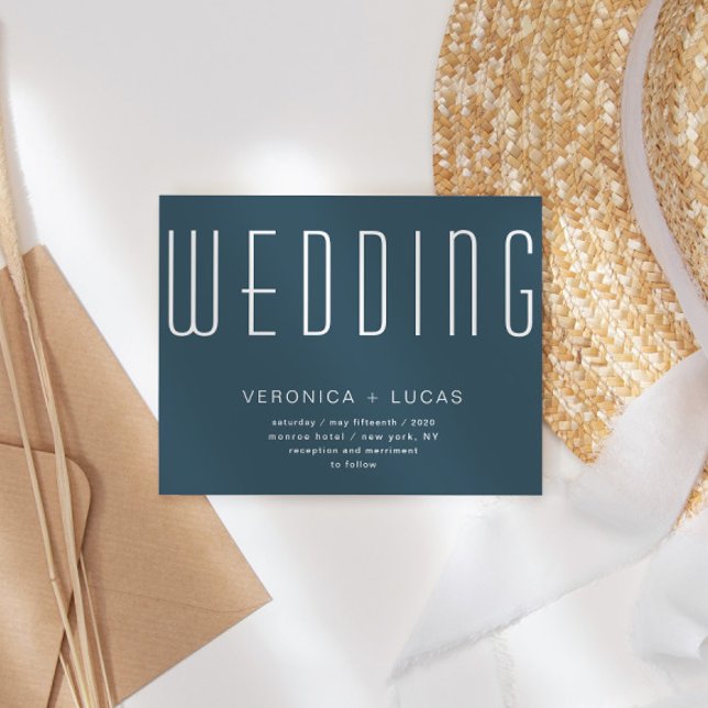 Convite Casamento Azul E Branco Com Script Moderno Minimal (Criador carregado)