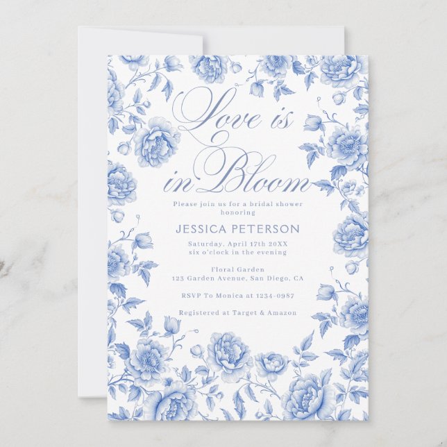 Convite Casamento azul e branco elegante chinesice (Frente)