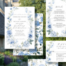 Casamento Azul e Branco Floral Elegante de Verão