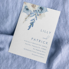 Convite Casamento Azul e Branco Moderno