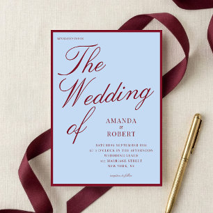 Convite Casamento Azul e Burgundy Elegante e Sofisticado c