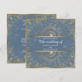 Convite Casamento Azul e Dourado Deslumbrante