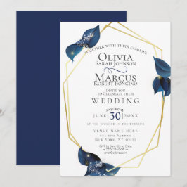 Convite Casamento | Azul e Dourado índio moderno e profund