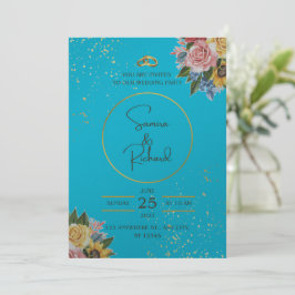 Convite Casamento azul e floral