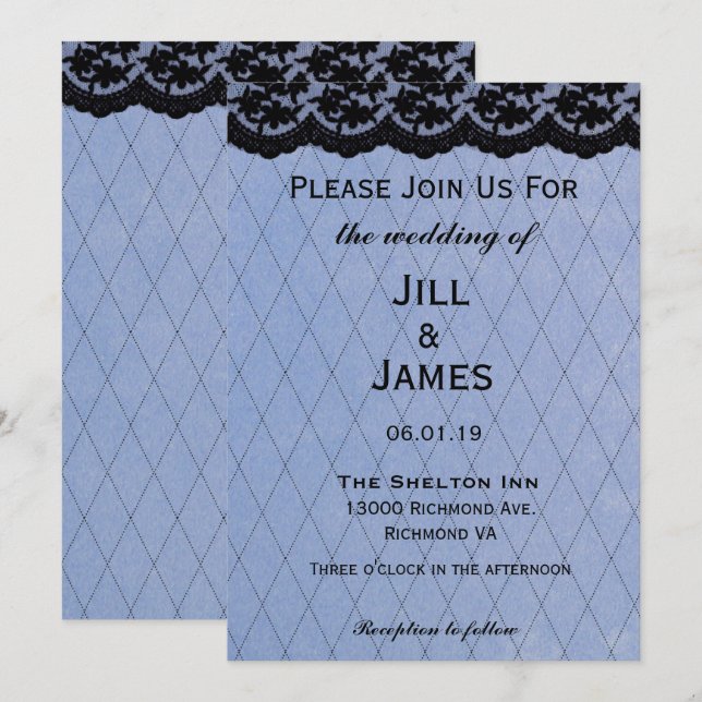 Convite Casamento Azul e Negra (Frente/Verso)