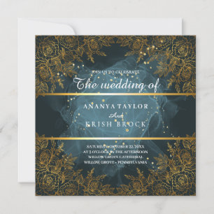 Convite Casamento Azul e preto Elegante