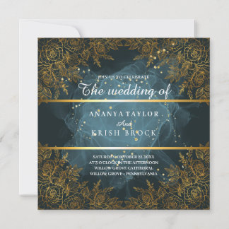 Convite Casamento Azul e preto Elegante