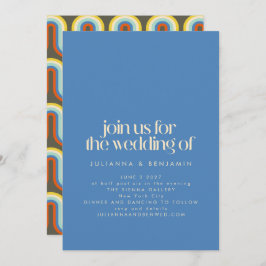 Convite Casamento Azul e Verde Azul do Groovy Retro dos an