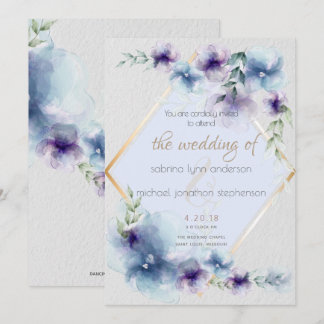 Convite Casamento | Azul e Violet Watercolor Floral
