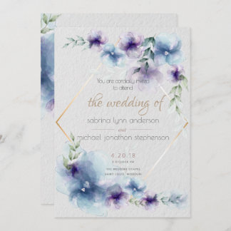 Convite Casamento | Azul e Violeta-Cor Floral 2