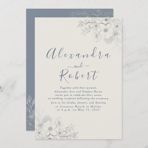 Convite Casamento Azul Elegante