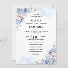 Convite Casamento azul elegante branco