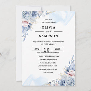 Convite Casamento azul elegante branco