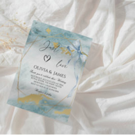 Convite Casamento Azul Elegante - Partido Clássico Moderno