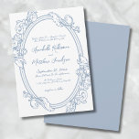 Convite Casamento Azul Elegante Vintage Dusty, Ornamentado<br><div class="desc">Convocação de Casamento de Frame Azul Dusty. Adicione um toque de elegância vintage e charme caprichoso ao seu casamento com este design maravilhosamente trabalhado. Um quadro oval desenhado à mão com intrincadas espirais e floresce entrelaçadamente, criando um ornamentado, ainda que subestimado. Os delicados detalhes do quadro, aliados à tipografia escrita...</div>