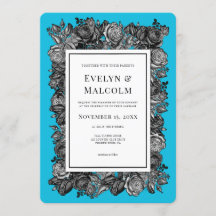 Casamento Azul Elétrico de Rosas Negras e Brancas