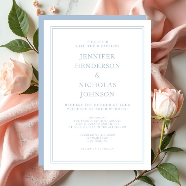 Convite Casamento Azul em Pó Formal Elegante (Elegant Formal Blue Wedding Invitation)