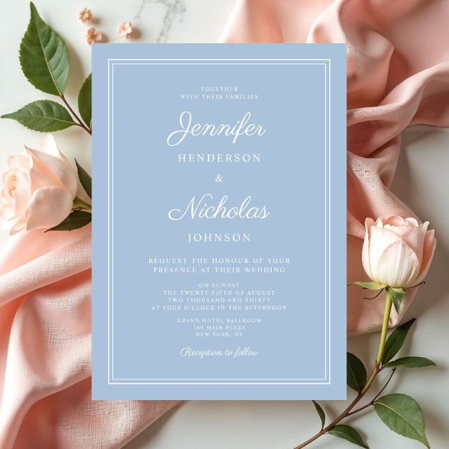 Convite Casamento Azul em Pó Formal Elegante (Elegant Formal Blue Wedding Invitation)