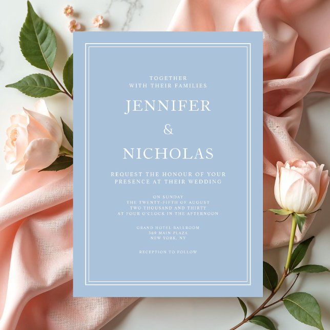 Convite Casamento Azul em Pó Formal Moderno Elegante (Modern Elegant Formal Powder Blue Wedding Invitation)