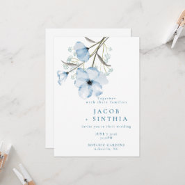 Convite Casamento Azul Empoeirado Chic Moderno e Elegante