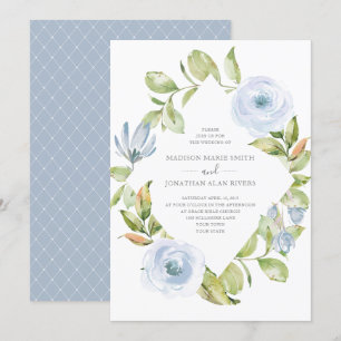 Convite Casamento azul empoeirado do diamante floral