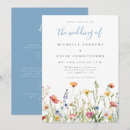 Convite Casamento Azul Empoeirado Floral Caprichoso Tudo E